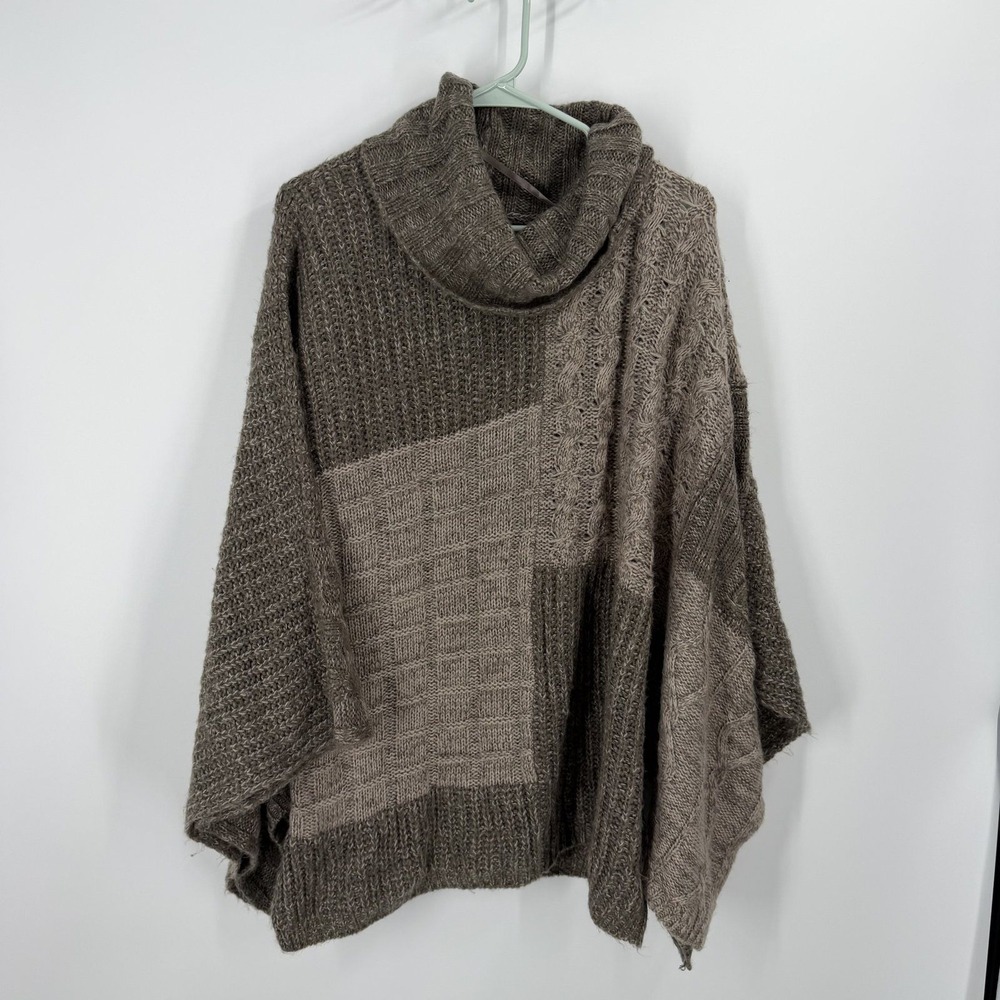 Knox Rose Dolman Sweater Women Large Brown Patchwork Turtleneck Poncho